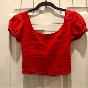 Urban Outfitters Puff Sleeve Linen Square Neck Top